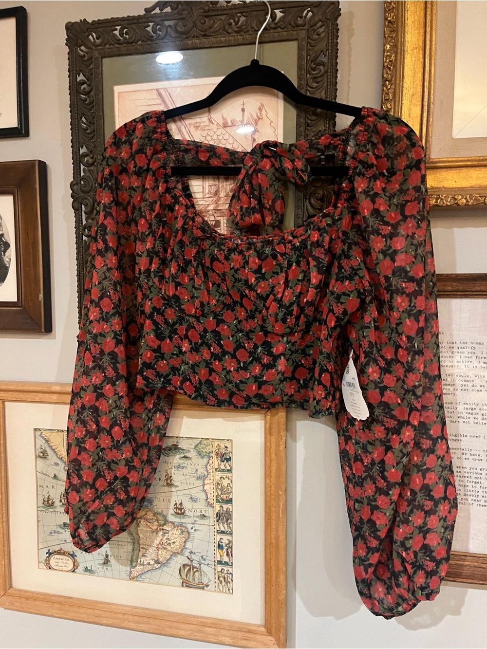Altar’d State Red Floral Tie-Back Peasant Blouse